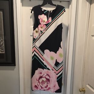 ECI Black and Pink Floral Midi Dress